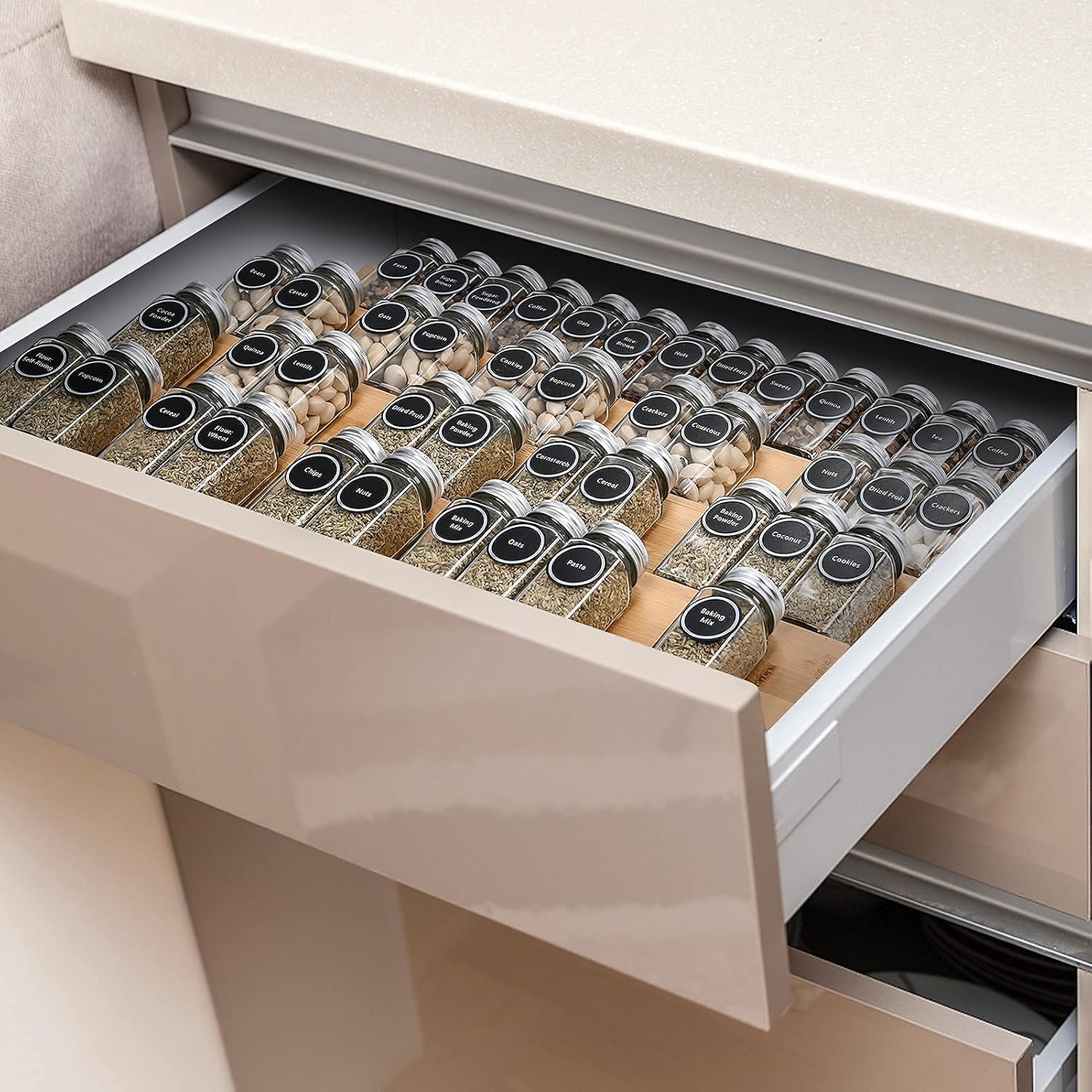 Bamboo Spice Drawer Organizer Rack