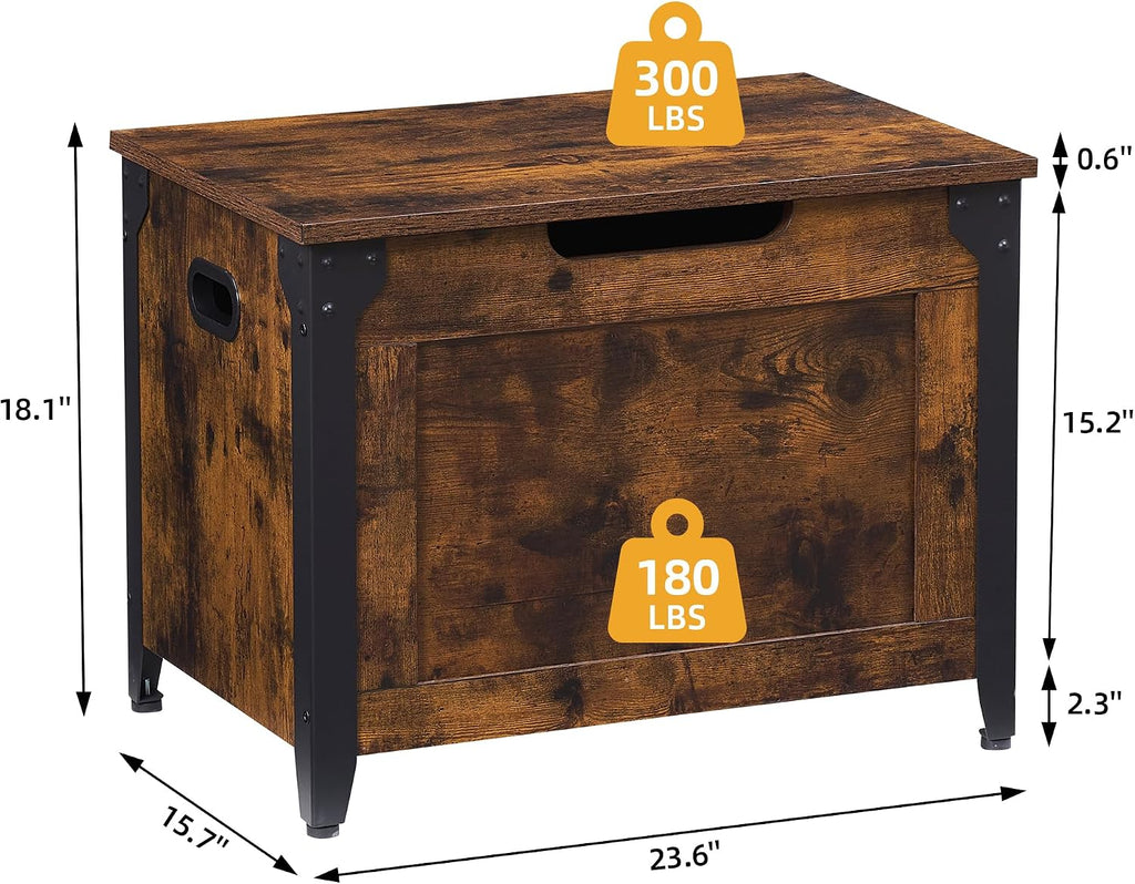 Rustic Wooden Storage Bench with Safety Hinges