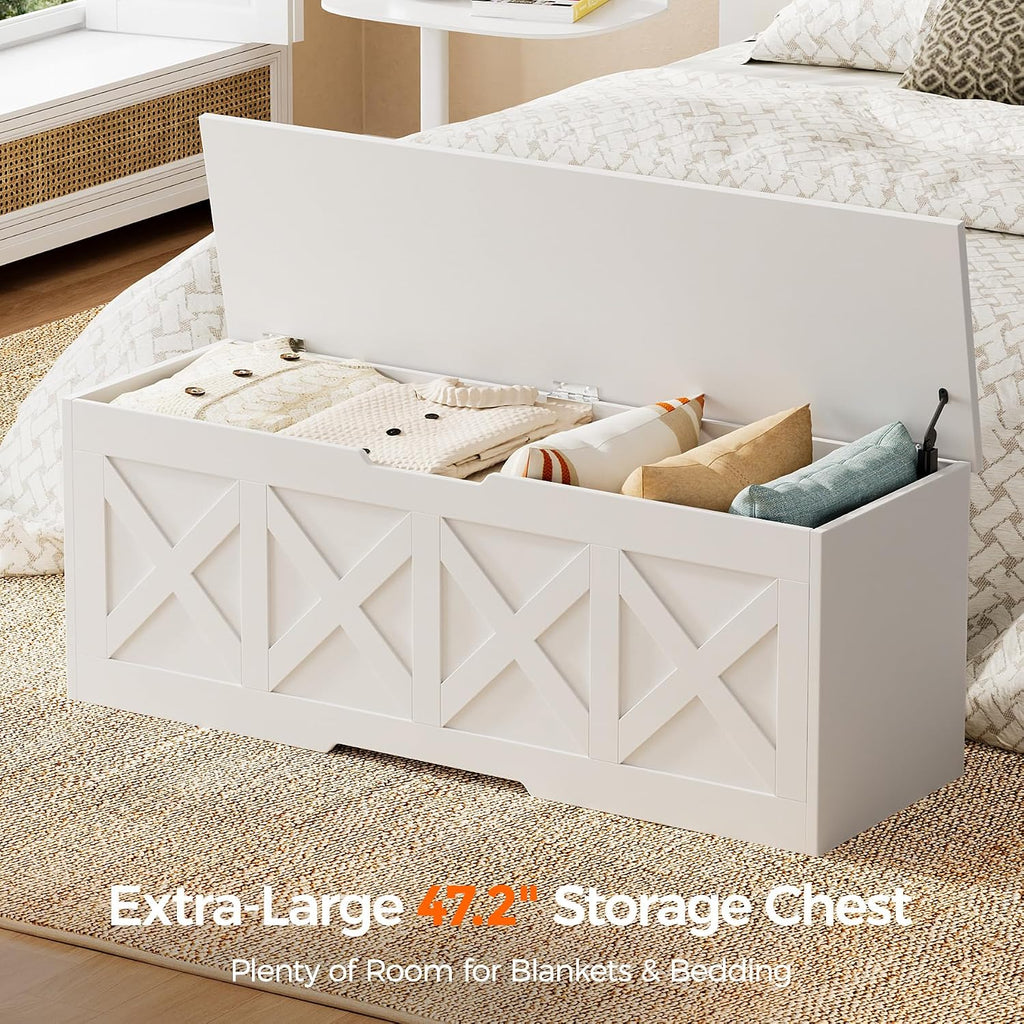 Farmhouse Wooden Storage Bench, White