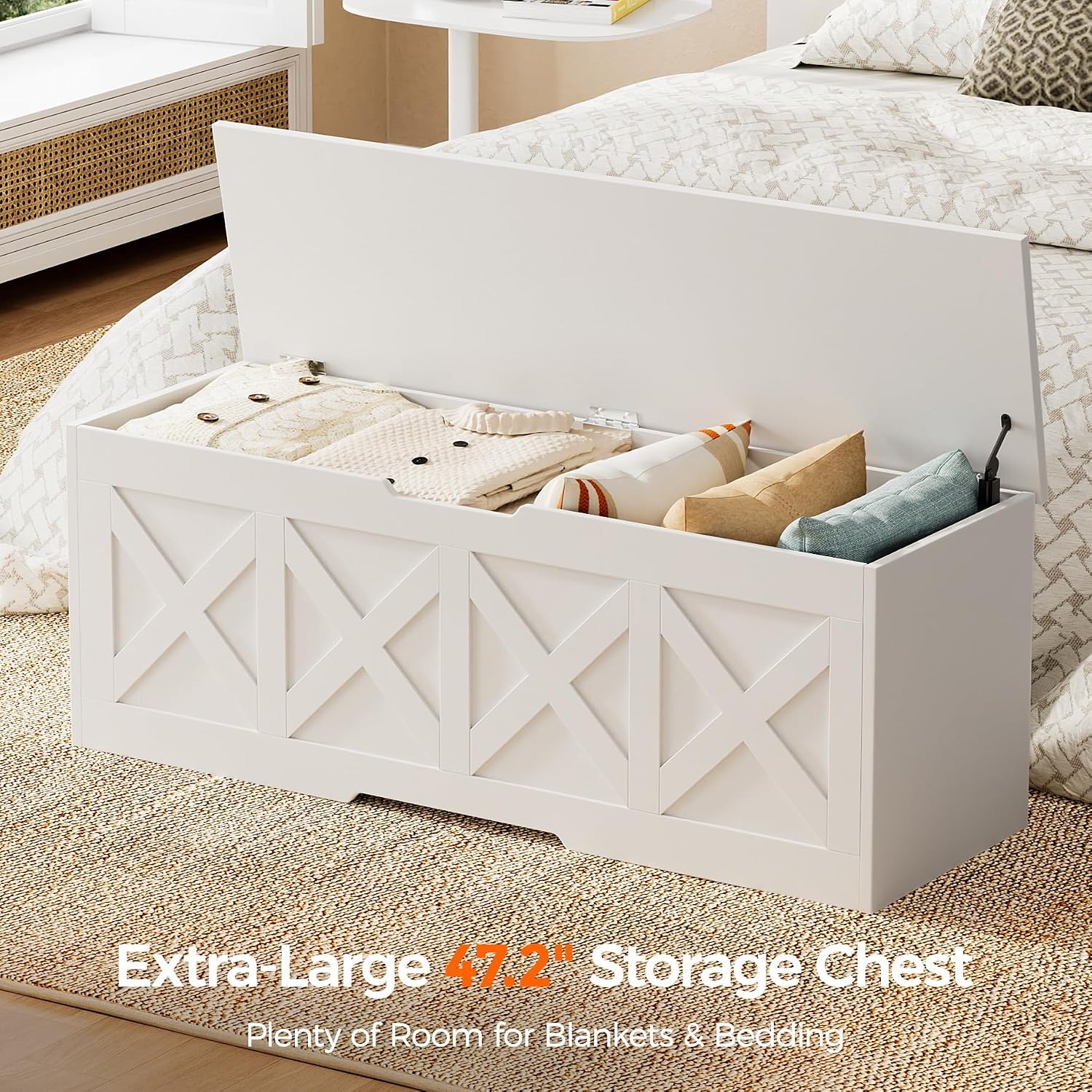 Farmhouse Wooden Storage Bench, White