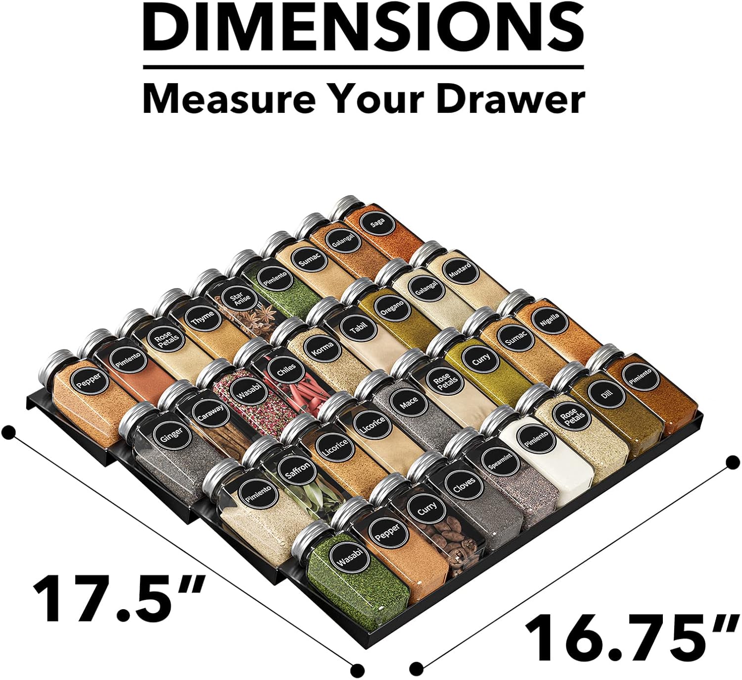 4-Tier Spice Drawer Organizer with Spice Jars & Labels