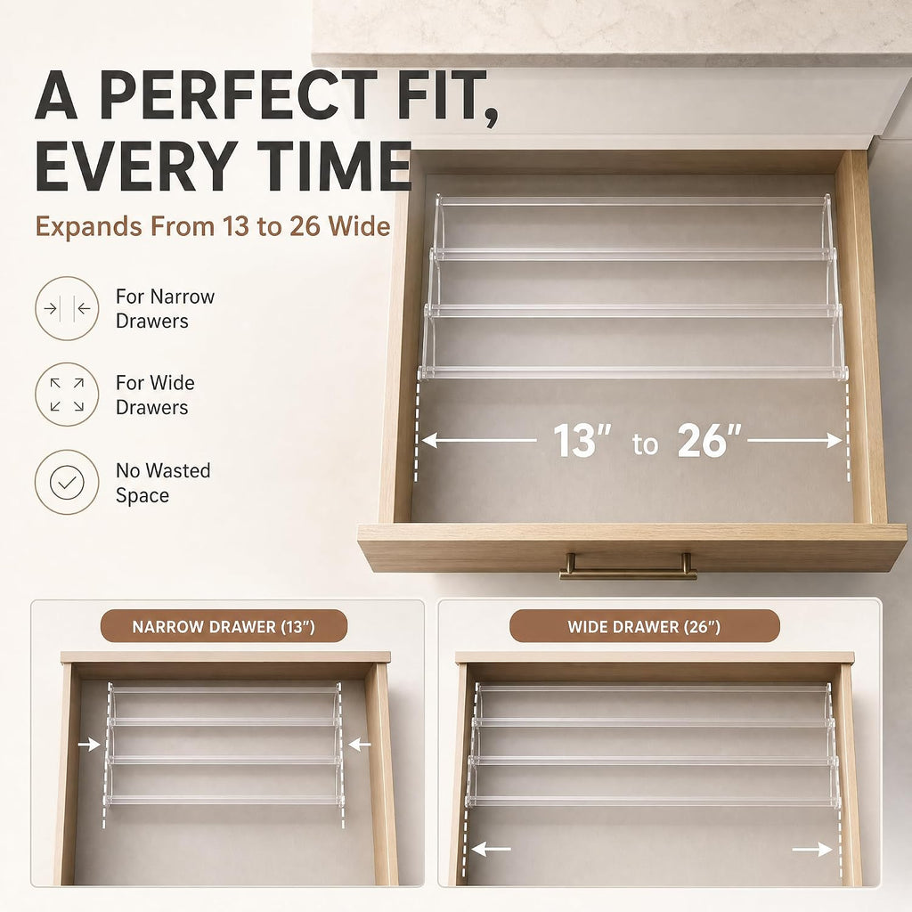 Expandable 4-Tier Acrylic Spice Drawer Organizer Set of 4