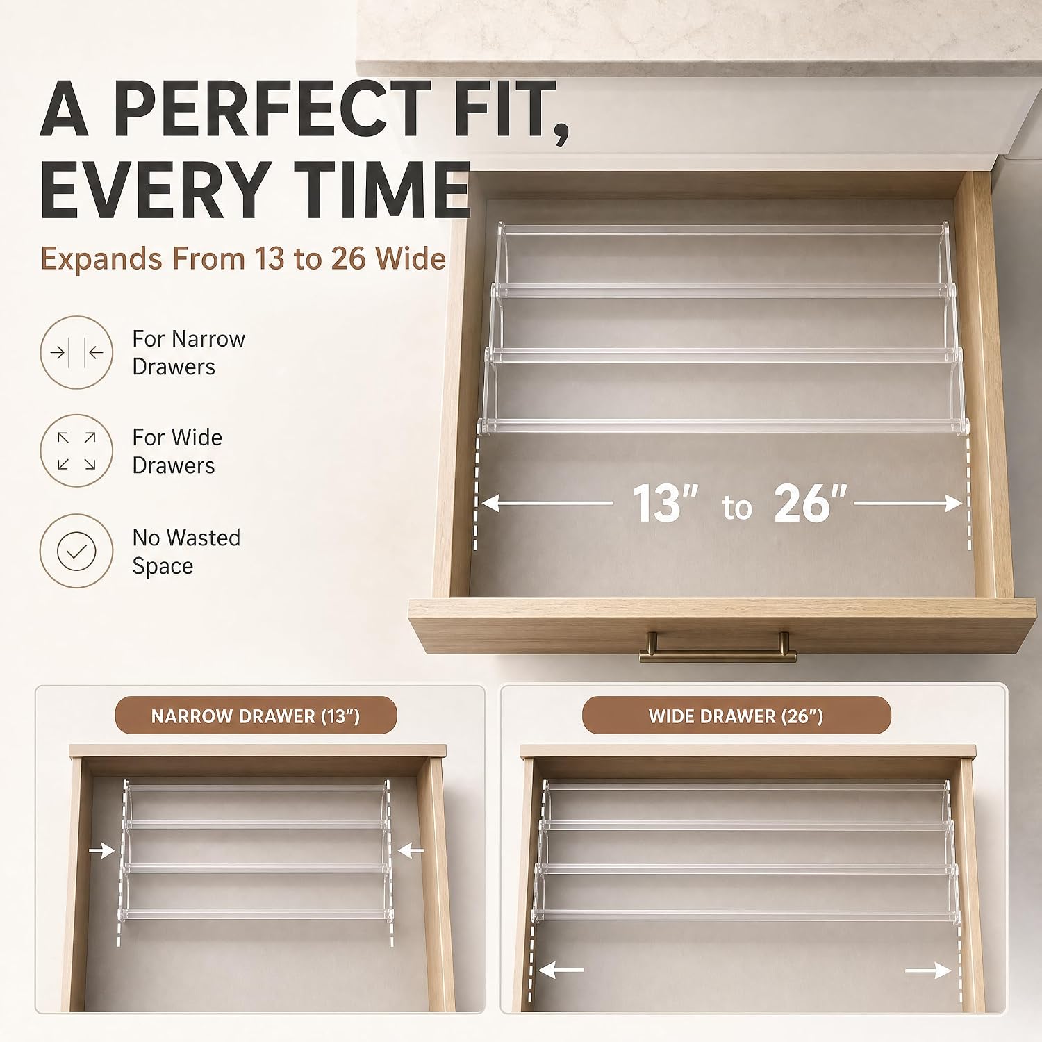 Expandable 4-Tier Acrylic Spice Drawer Organizer Set of 4