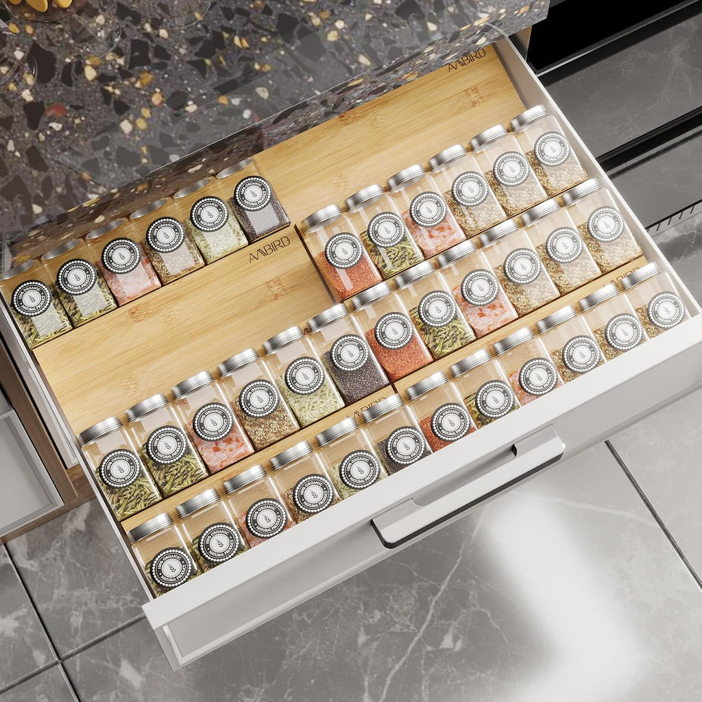 Bamboo Spice Drawer Organizer Set of 2