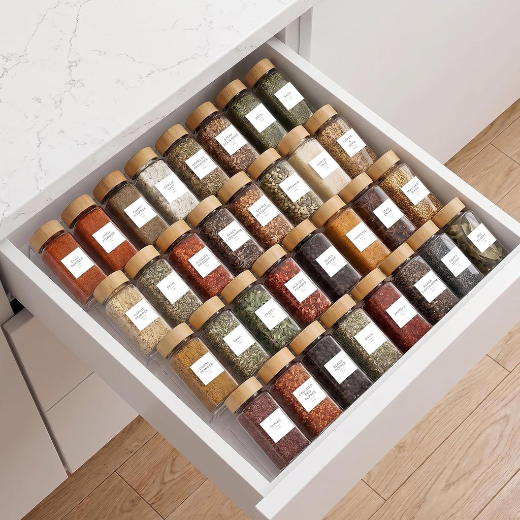 Expandable 4-Tier Acrylic Spice Drawer Organizer Set of 4