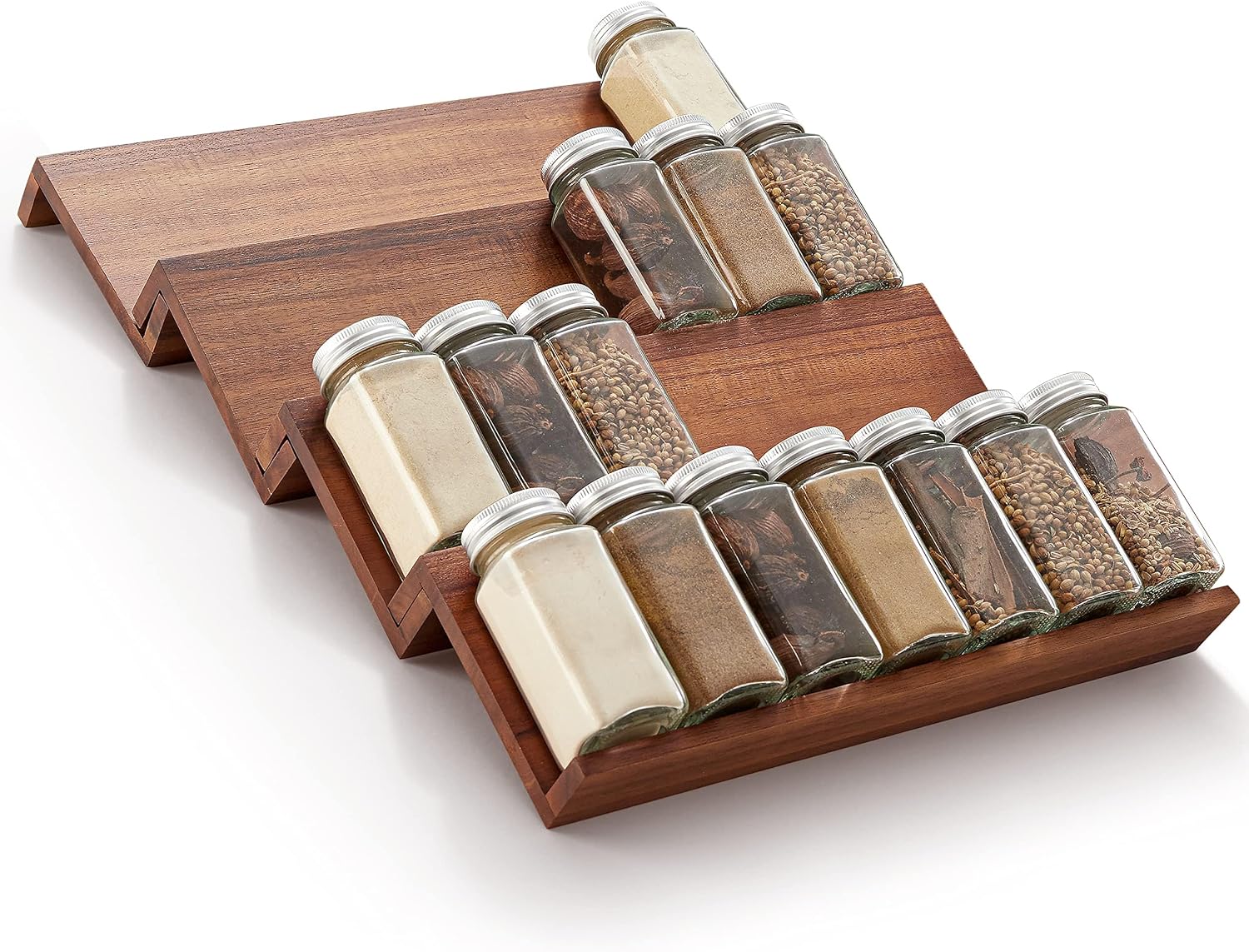 Acacia Wood Spice Tray Organizer Set of 4