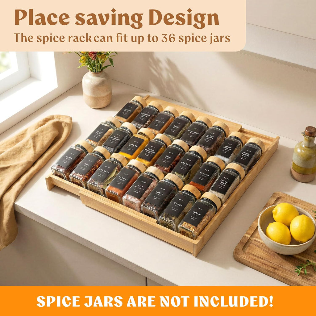 Expandable 4-Tier Bamboo Spice Drawer Organizer