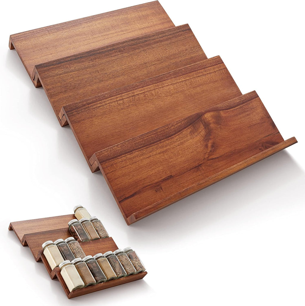 Acacia Wood Spice Tray Organizer Set of 4