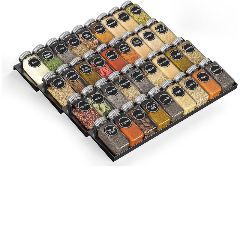 4-Tier Spice Drawer Organizer with Spice Jars & Labels